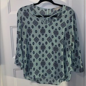 Pink Republic Blouse Sage Floral Medallion Front Criss-Cross / Back Zipper Top